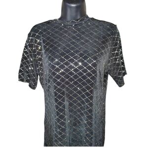 Marcia outer wear black and sparkly gold detailed top, short sleeves